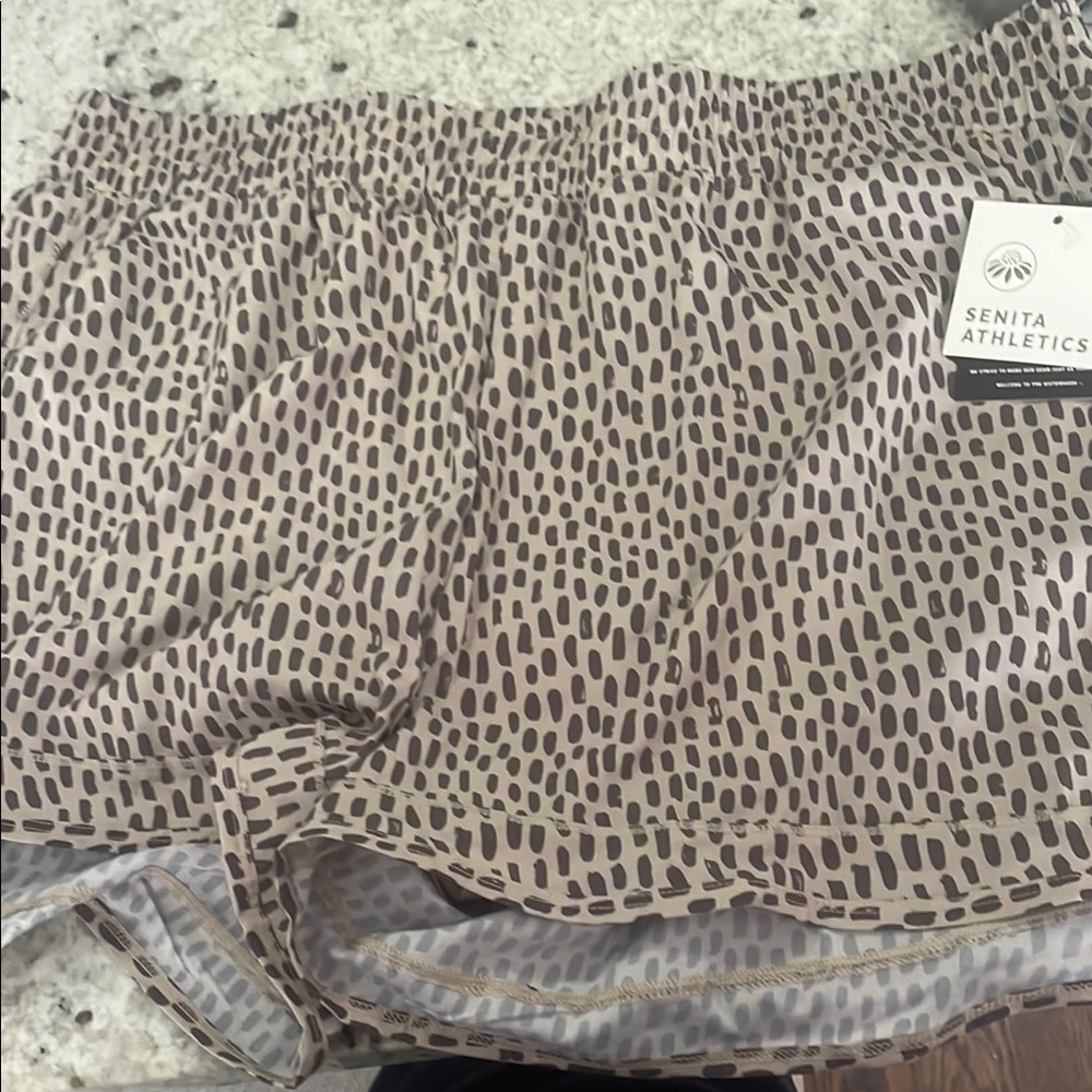 Senita Athletics Spotted Tan and Brown Shorts